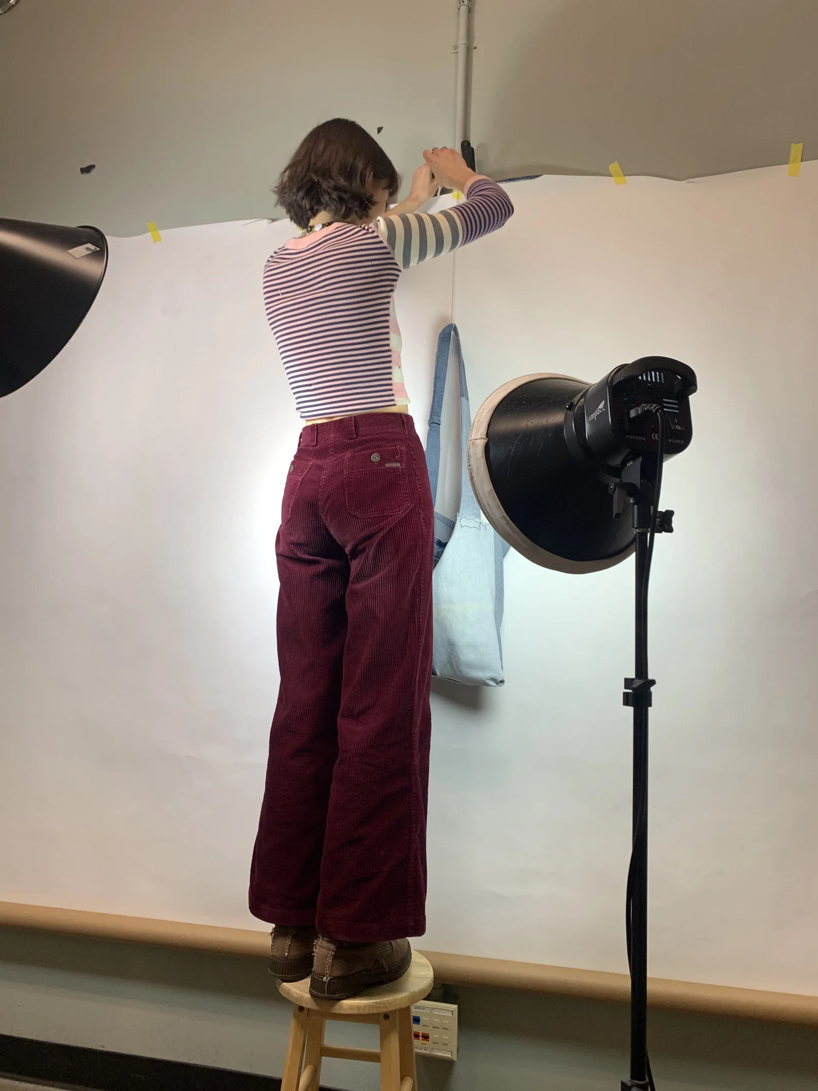 Setting up the studio backdrop