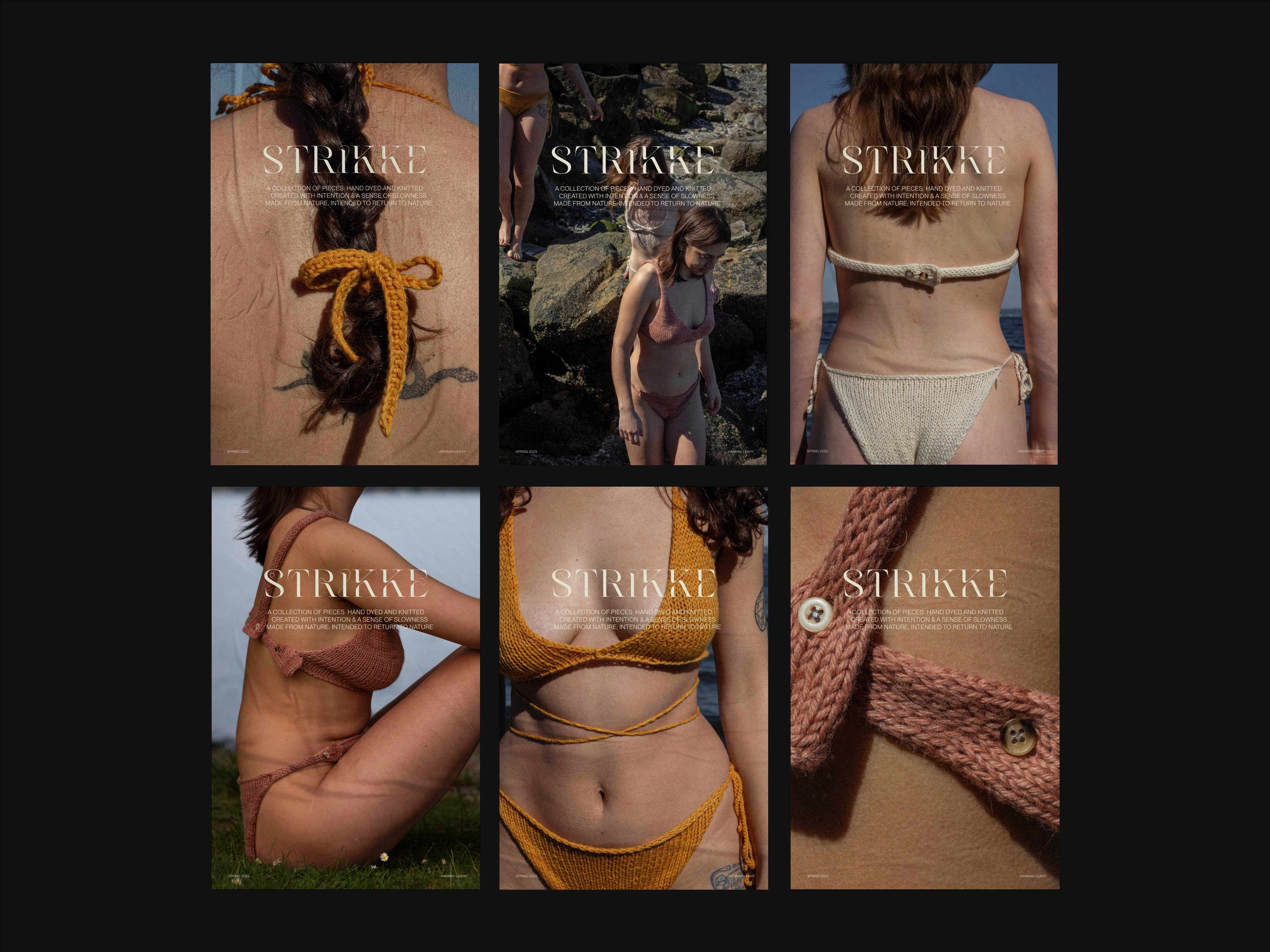 A collage of naturally dyed knitted garments and identity studies