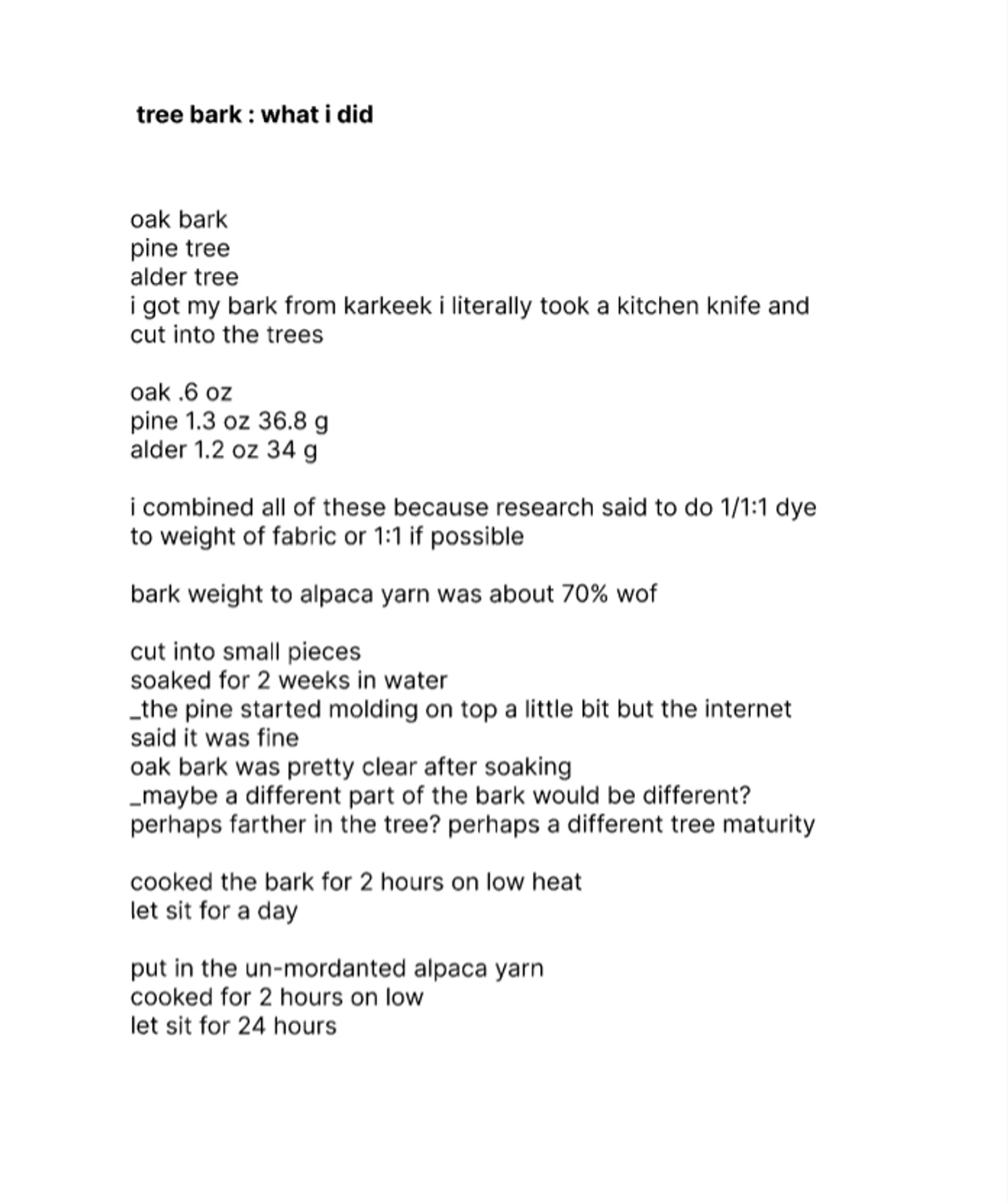 Tree bark dye notes