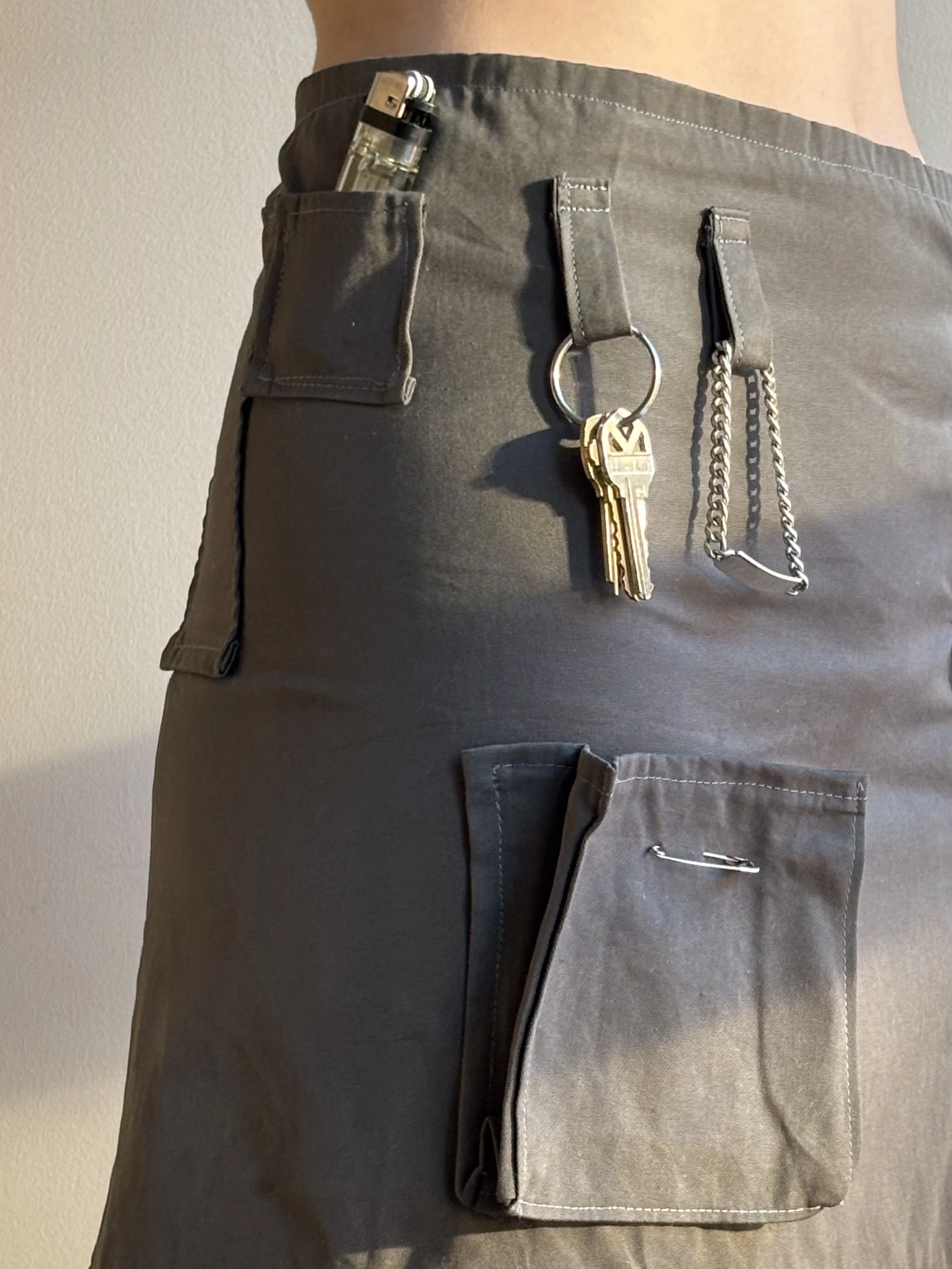 Close detail of seams and pockets in a handmade garment